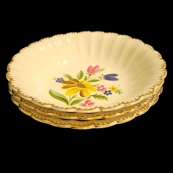 Sebring Pottery Laguna 6.25" Bowls Set of 3 22K Gold Trim Floral USA - Picture 6 of 6